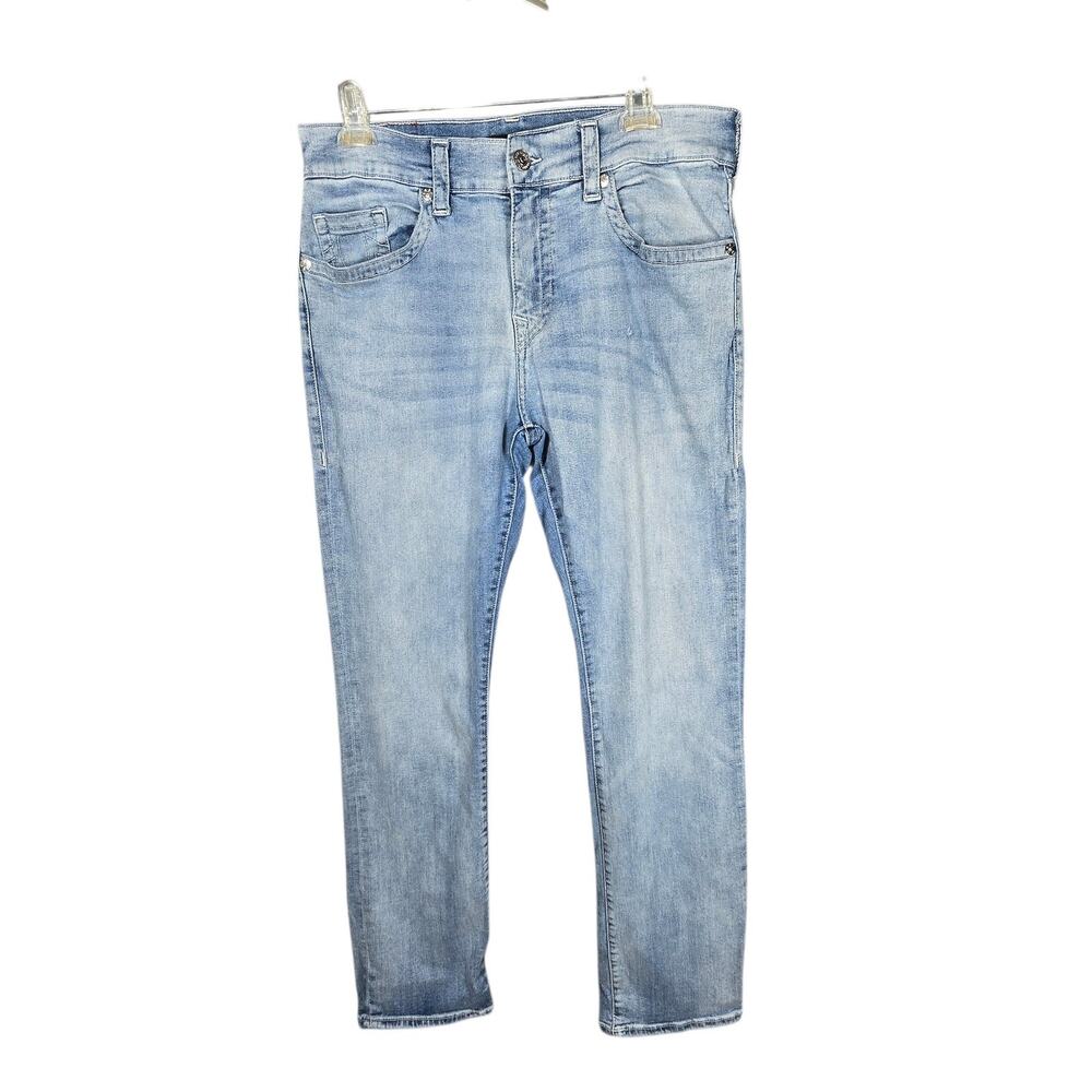 True Religion Ricky Relaxed Straight Jeans Mens 36x33 Light Wash Blue Denim
